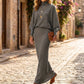 Ensemble haut à manches chauve-souris et jupe longue pour femme