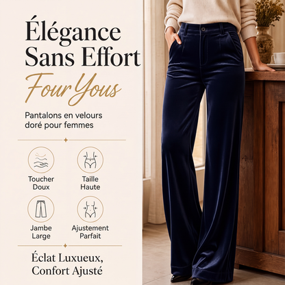 Pantalon taille haute large en velours pour femme