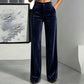 Pantalon taille haute large en velours pour femme