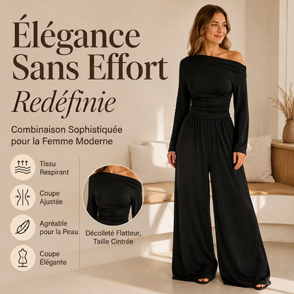 Combinaison pantalon large à épaules dénudées pour femme