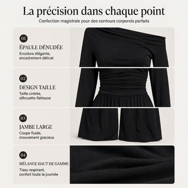 Combinaison pantalon large à épaules dénudées pour femme