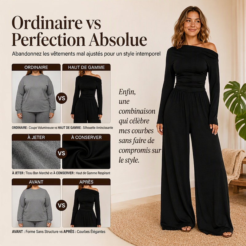 Combinaison pantalon large à épaules dénudées pour femme