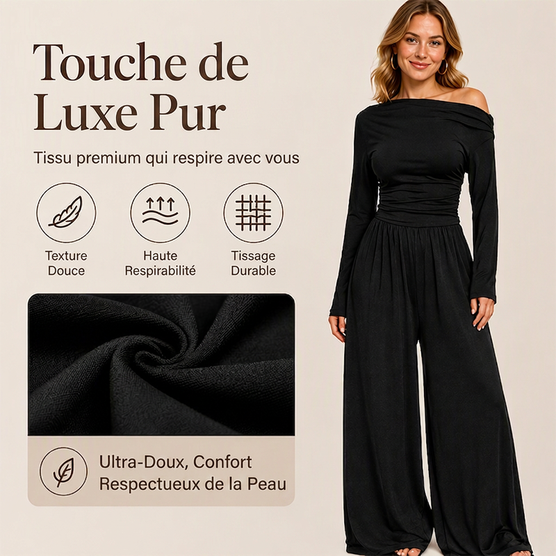 Combinaison pantalon large à épaules dénudées pour femme