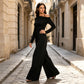 Combinaison pantalon large à épaules dénudées pour femme
