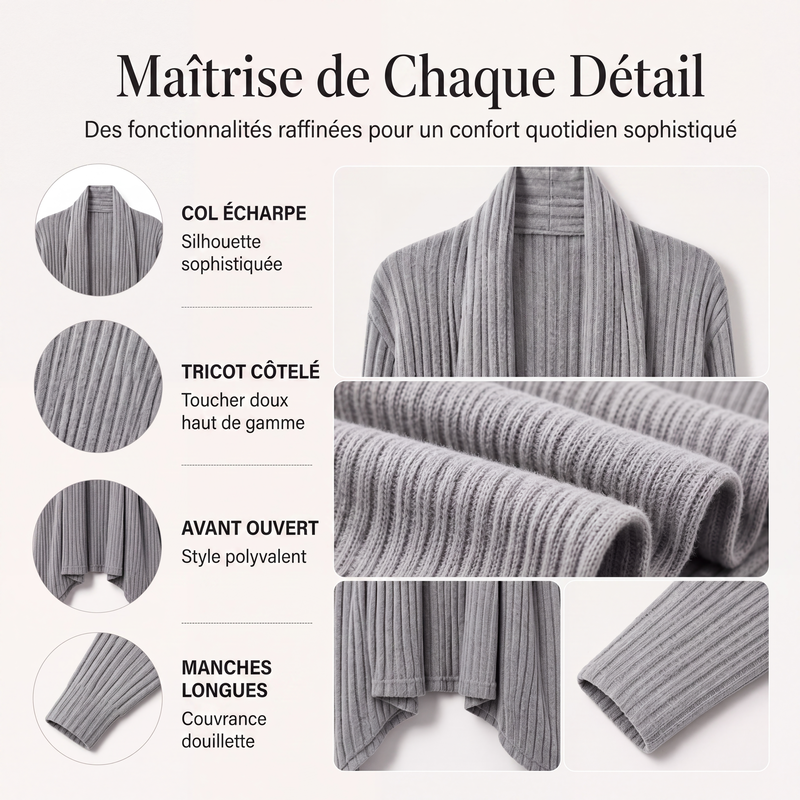 Cardigan décontracté pour femme avec pan avant ouvert et effet drapé
