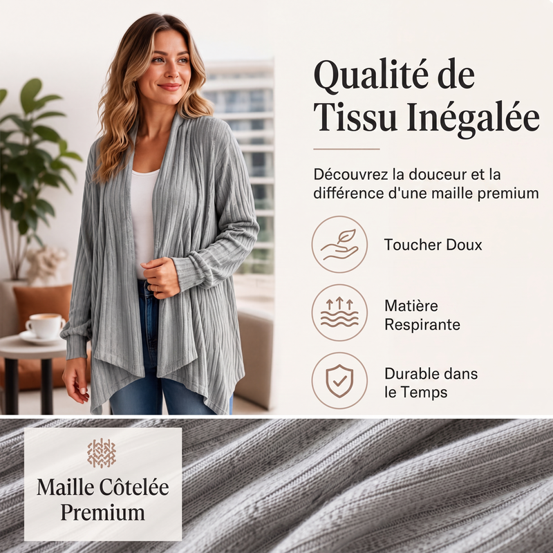 Cardigan décontracté pour femme avec pan avant ouvert et effet drapé
