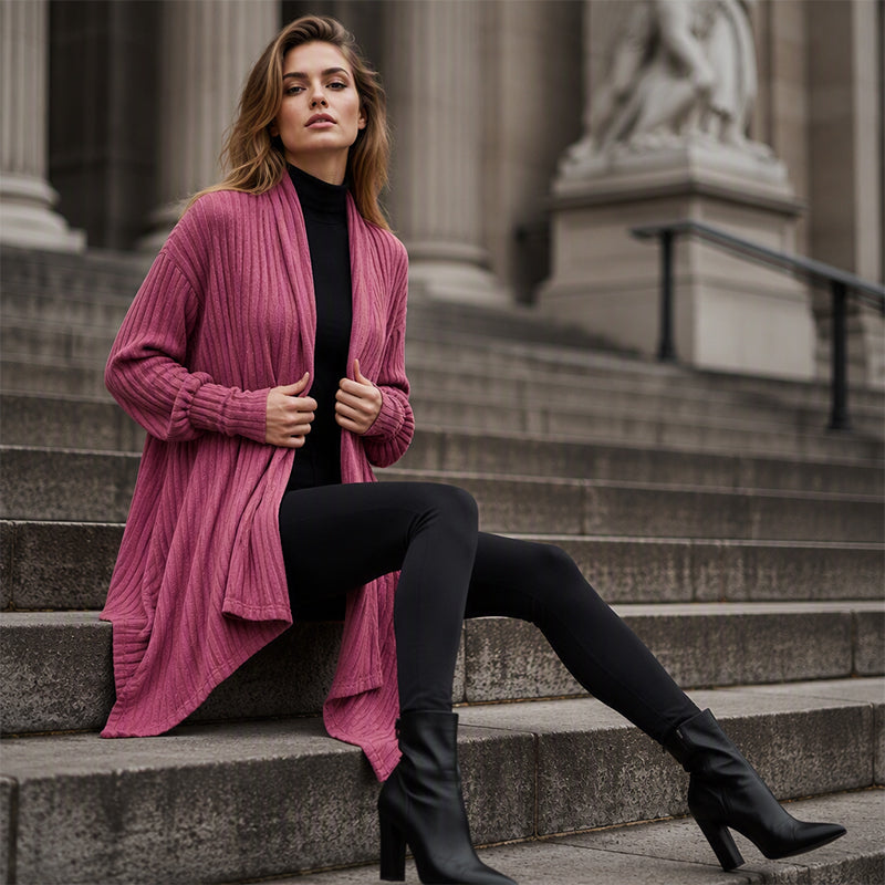 Cardigan décontracté pour femme avec pan avant ouvert et effet drapé