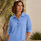 Haut Henley à manches longues en tricot gaufré pour femme
