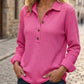 Haut Henley à manches longues en tricot gaufré pour femme