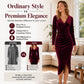 Robe moulante en velours à col V et fronces pour femme