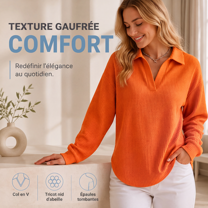 Haut en maille pour femme à col V et manches longues
