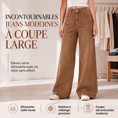 Jeans décontractés taille haute jambe large pour femme