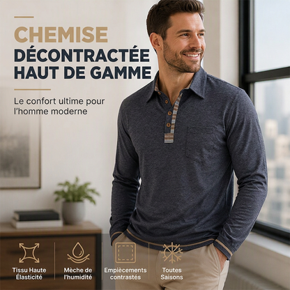 Chemise décontractée à manches longues et col pour homme