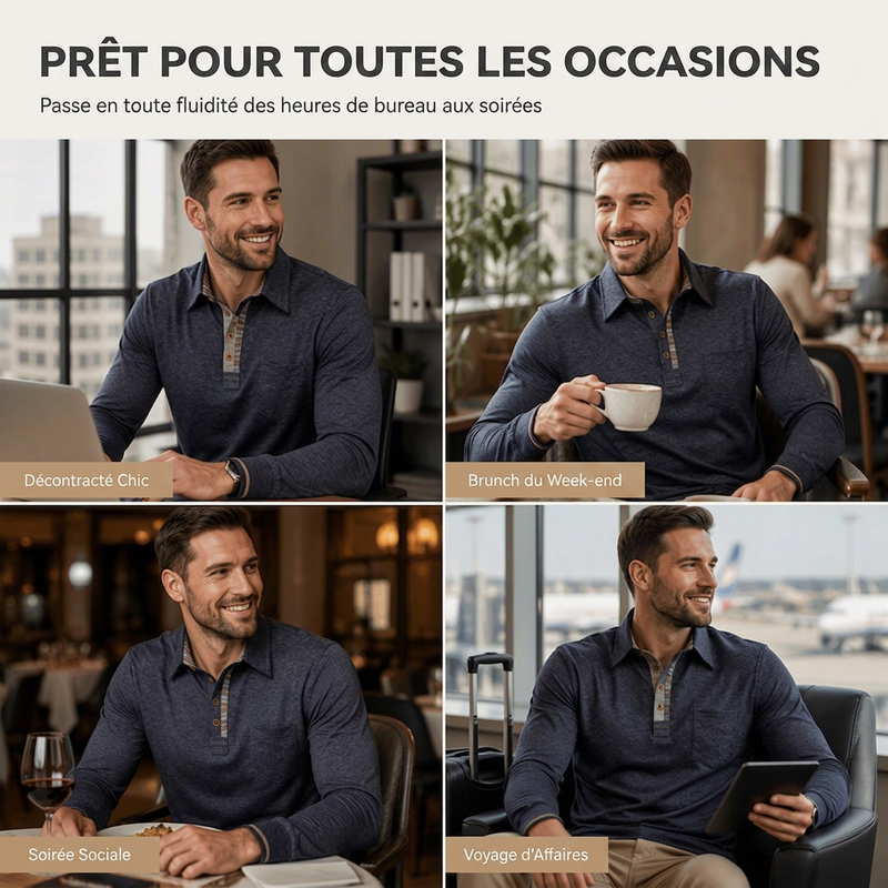 Chemise décontractée à manches longues et col pour homme