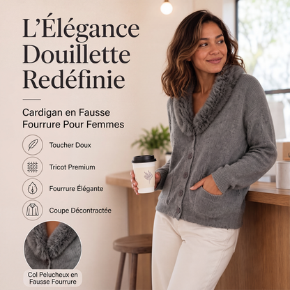 Cardigan en maille à col fourrure pour femme