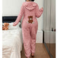 Pyjama une-pièce à capuche motif ours mignon pour femme