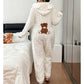 Pyjama une-pièce à capuche motif ours mignon pour femme