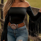 Haut pour femme de style western à épaules dénudées avec manches à franges
