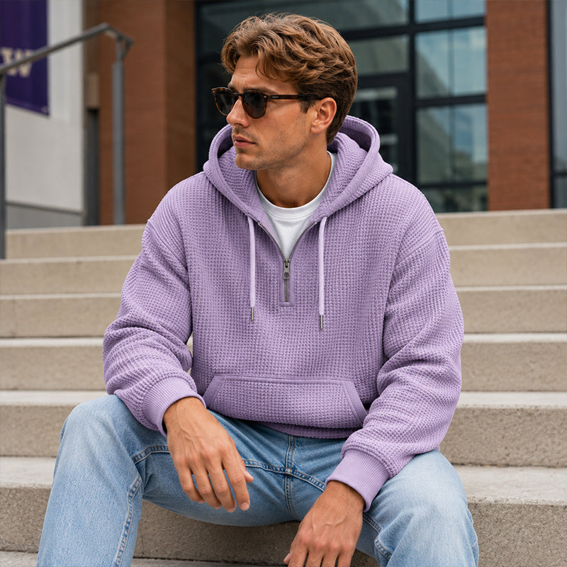 📢📢50 % DE RÉDUCTION !! ⏰Sweat à capuche en maille à demi-zip pour homme