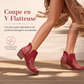 Bottines Martin à talon bloc et coupe V rétro pour femmes, grande taille, unies ou à imprimé floral, pour l'automne et l'hiver