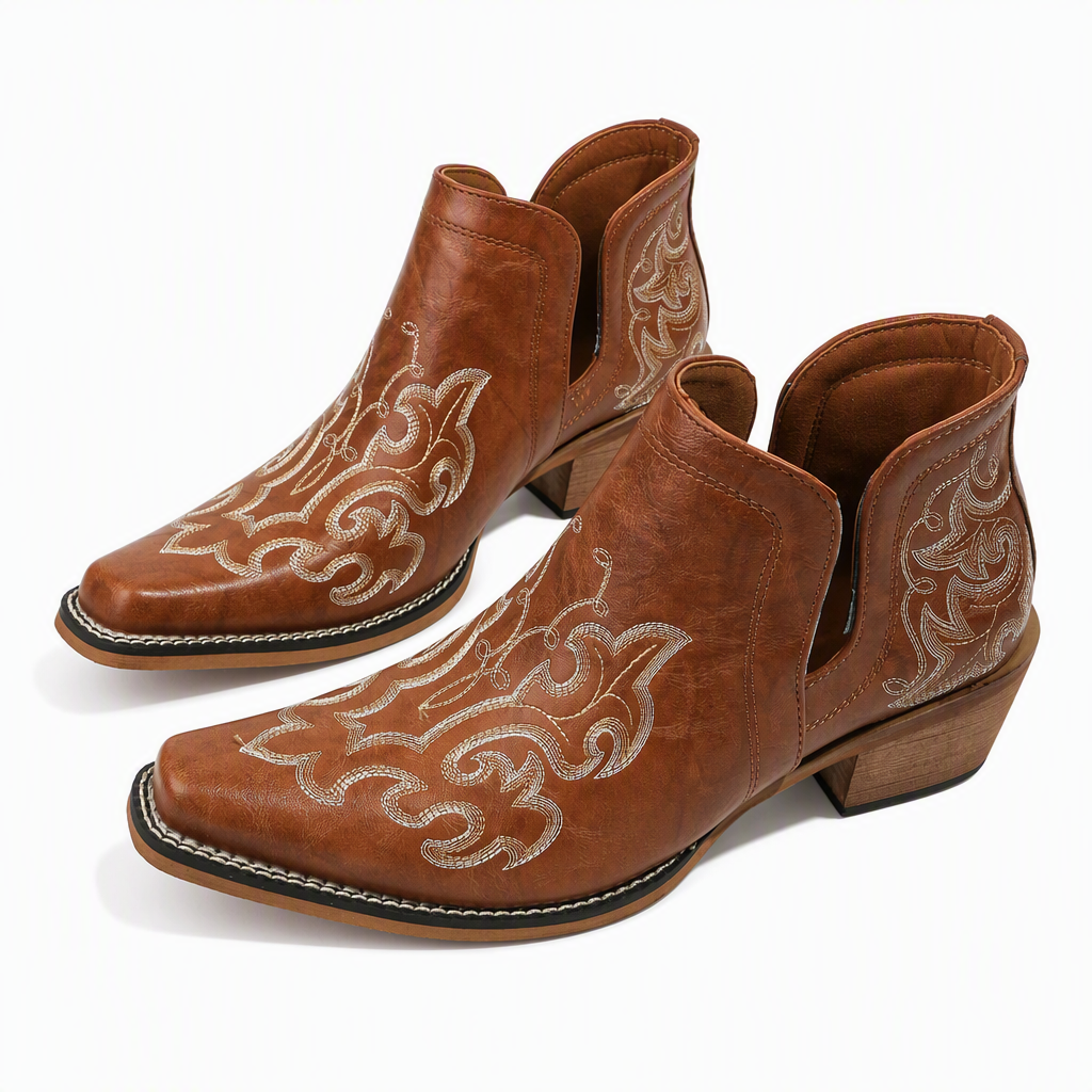 Bottines à lacets à talon bloc et coupe V rétro pour femmes, grande taille, unies ou à imprimé floral, pour l'automne et l'hiver