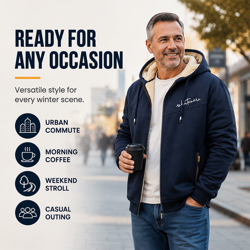 Sweat-shirt à capuche pour homme, avec fermeture éclair sur toute la longueur et doublure en sherpa