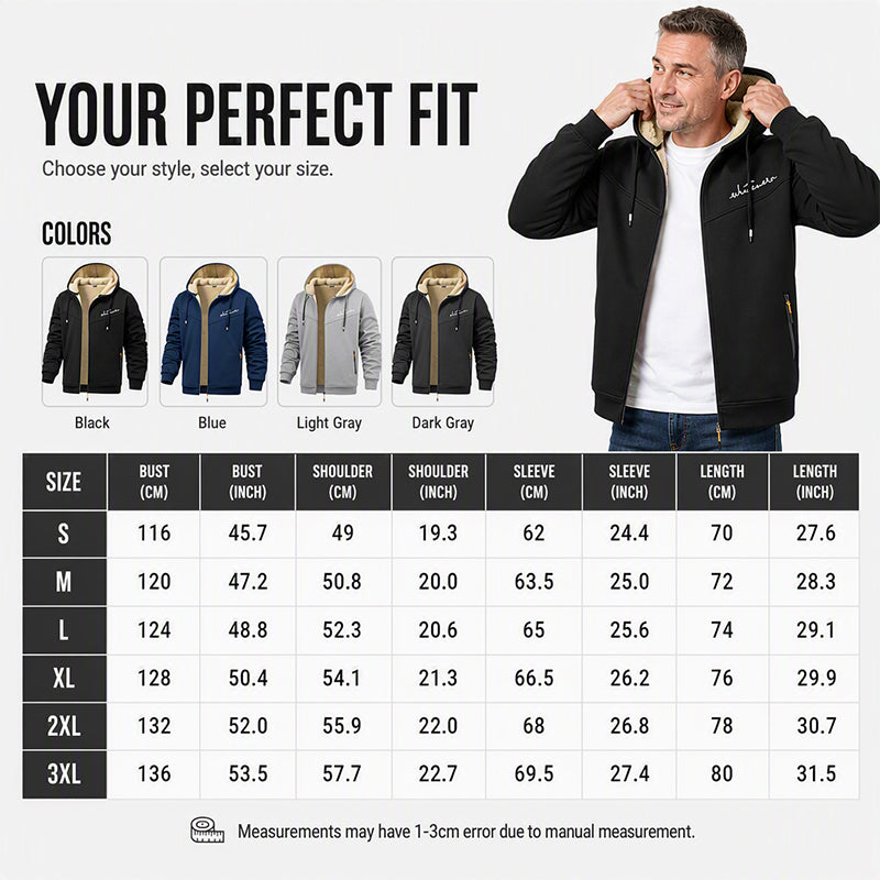 Sweat-shirt à capuche pour homme, avec fermeture éclair sur toute la longueur et doublure en sherpa