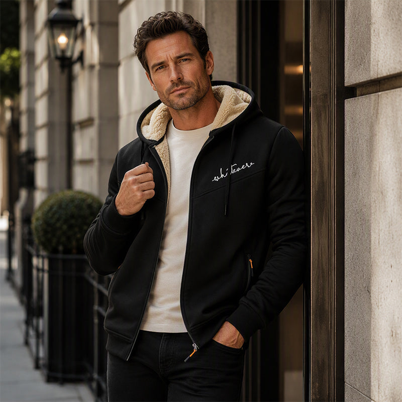 Sweat-shirt à capuche pour homme, avec fermeture éclair sur toute la longueur et doublure en sherpa