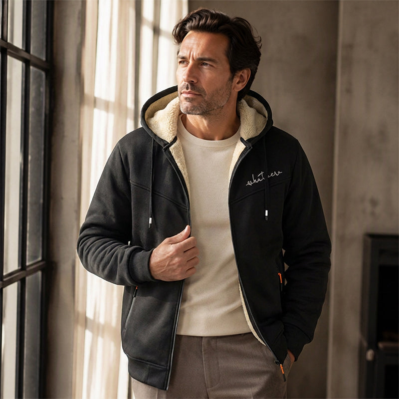 Sweat-shirt à capuche pour homme, avec fermeture éclair sur toute la longueur et doublure en sherpa