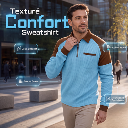 Sweat décontracté pour homme en maille gaufrette à quart de zip