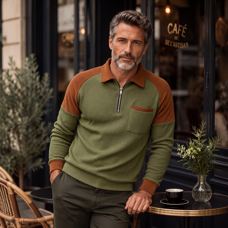 Sweat décontracté pour homme en maille gaufrette à quart de zip