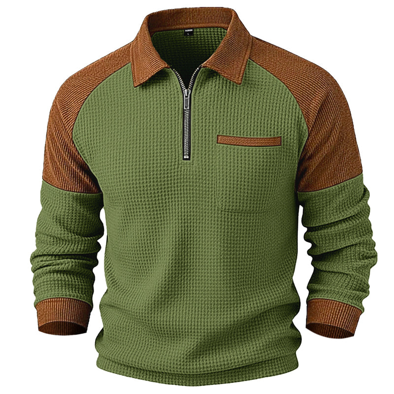 Sweat décontracté pour homme en maille gaufrette à quart de zip