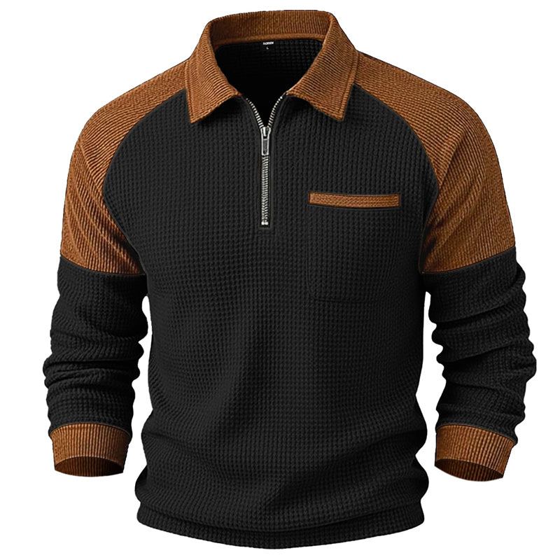 Sweat décontracté pour homme en maille gaufrette à quart de zip