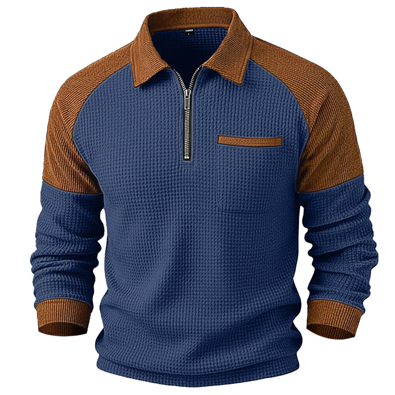 Sweat décontracté pour homme en maille gaufrette à quart de zip