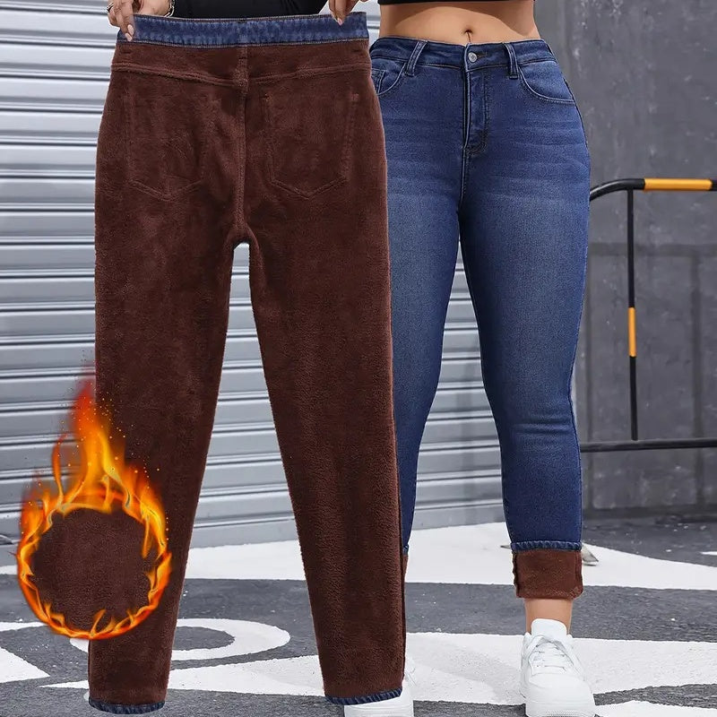 Jean skinny pour femme, très extensible, doublé de peluche