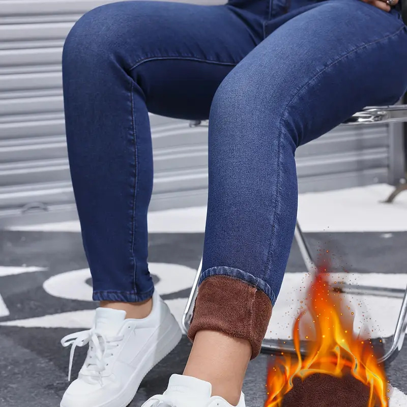 Jean skinny pour femme, très extensible, doublé de peluche
