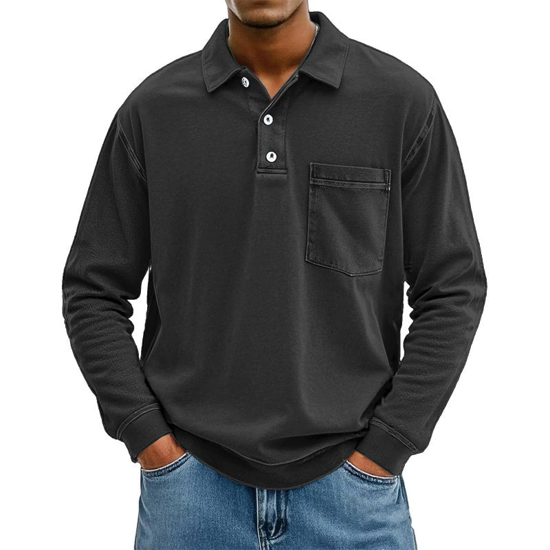 Chemise décontractée à manches longues avec poche pour homme