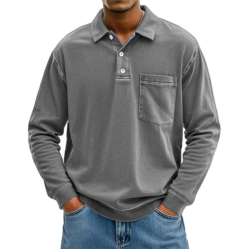 Chemise décontractée à manches longues avec poche pour homme
