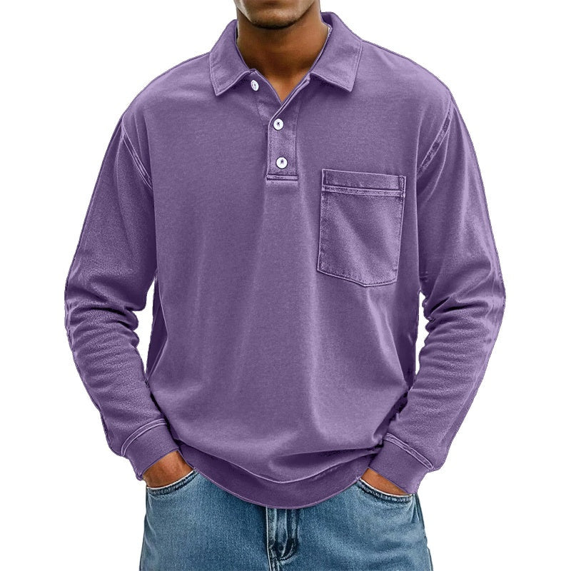 Chemise décontractée à manches longues avec poche pour homme