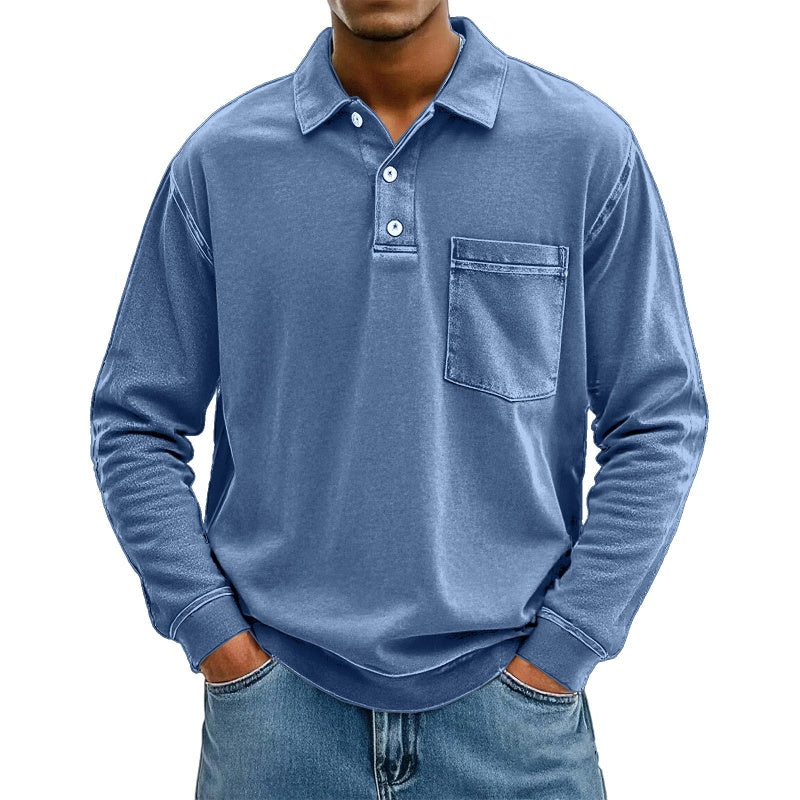 Chemise décontractée à manches longues avec poche pour homme
