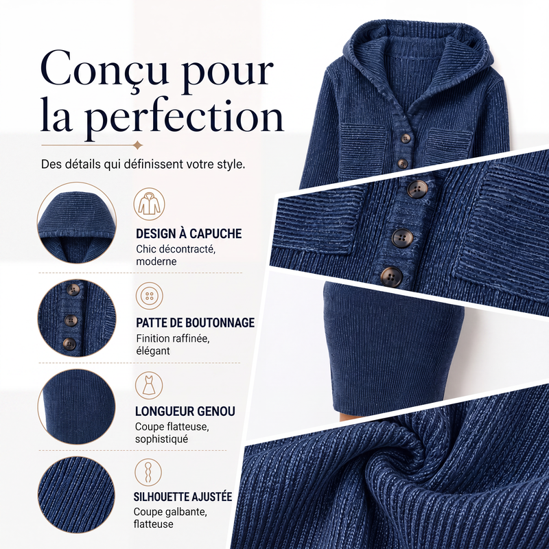 Robe longue à capuche en maille côtelée pour femme