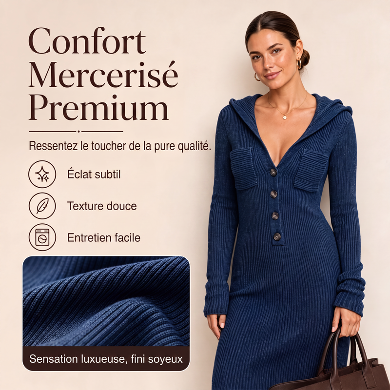 Robe longue à capuche en maille côtelée pour femme
