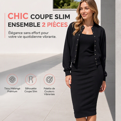Ensemble robe camisole élégante et veste courte pour femme