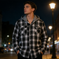 Veste-chemise à capuche en flanelle à carreaux pour homme