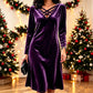 Robe mi-longue en velours à col V et entrecroisée pour femmes