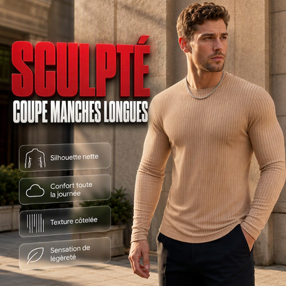T-shirt à manches longues ajusté côtelé pour homme