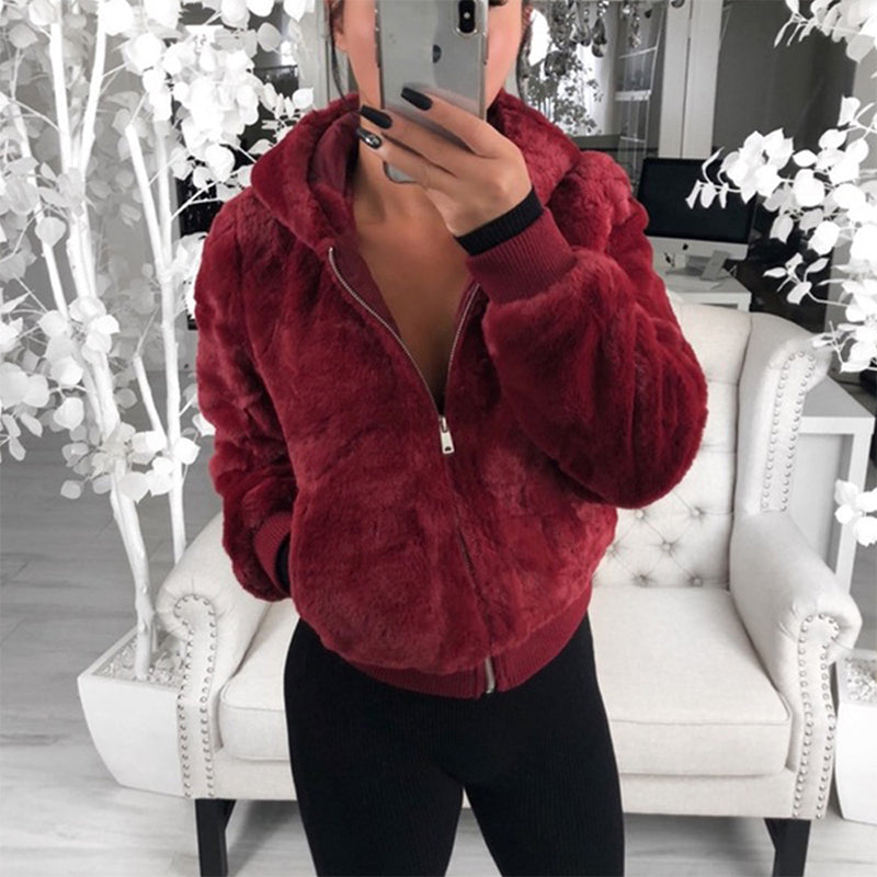 Veste Chaude en Fausse Fourrure avec Poches pour Femmes