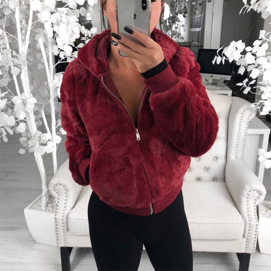 Veste Chaude en Fausse Fourrure avec Poches pour Femmes