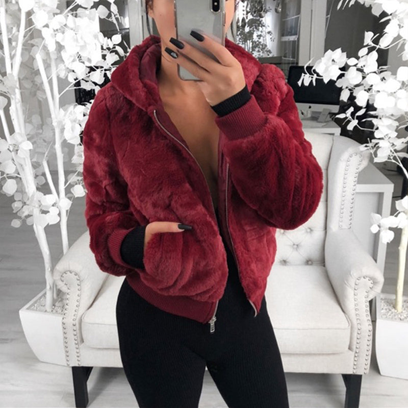 Veste Chaude en Fausse Fourrure avec Poches pour Femmes