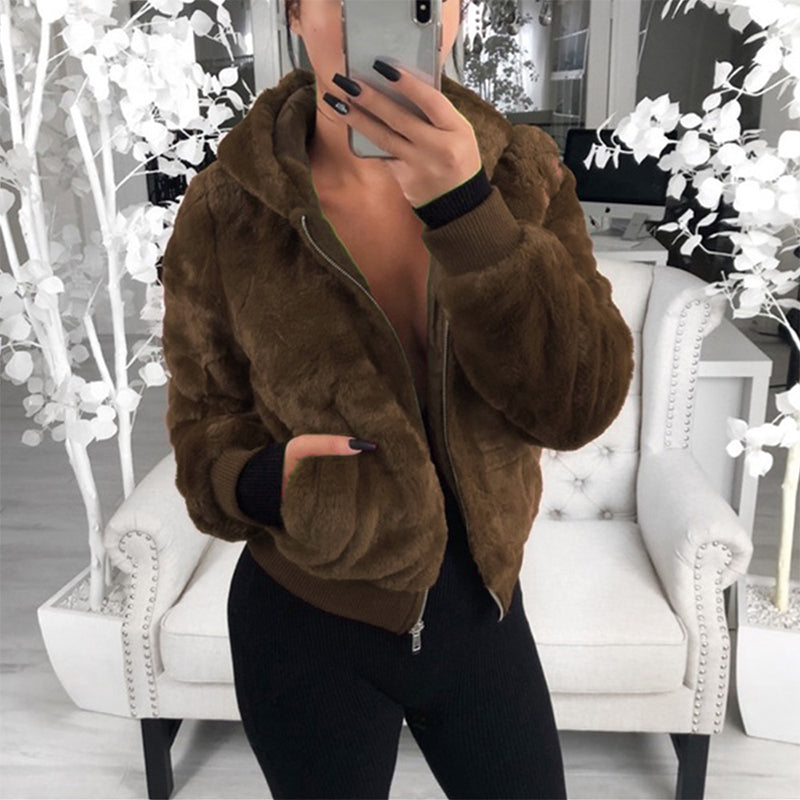 Veste Chaude en Fausse Fourrure avec Poches pour Femmes